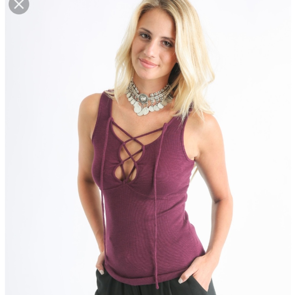Free People Emmy Lou Laced Tank Wine